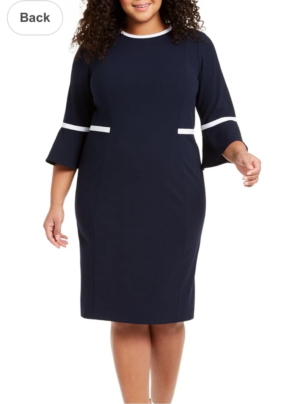 Black Sheath Dress with White Trim - Women's Classic Work Dress